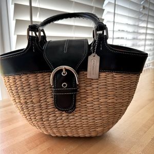 EUC Coach leather and straw bag